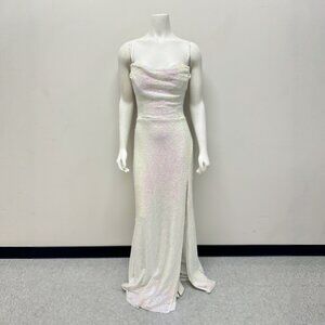 B. Darlin Iridescent Sequin Open Back Long Dress Gown